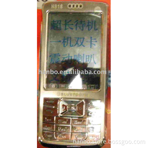 HR-F818,long standby gsm cell phone,mp3mp4,dual sim card,camera,tri-band,bluetooth,QVGA,stainless frame,bass speaker